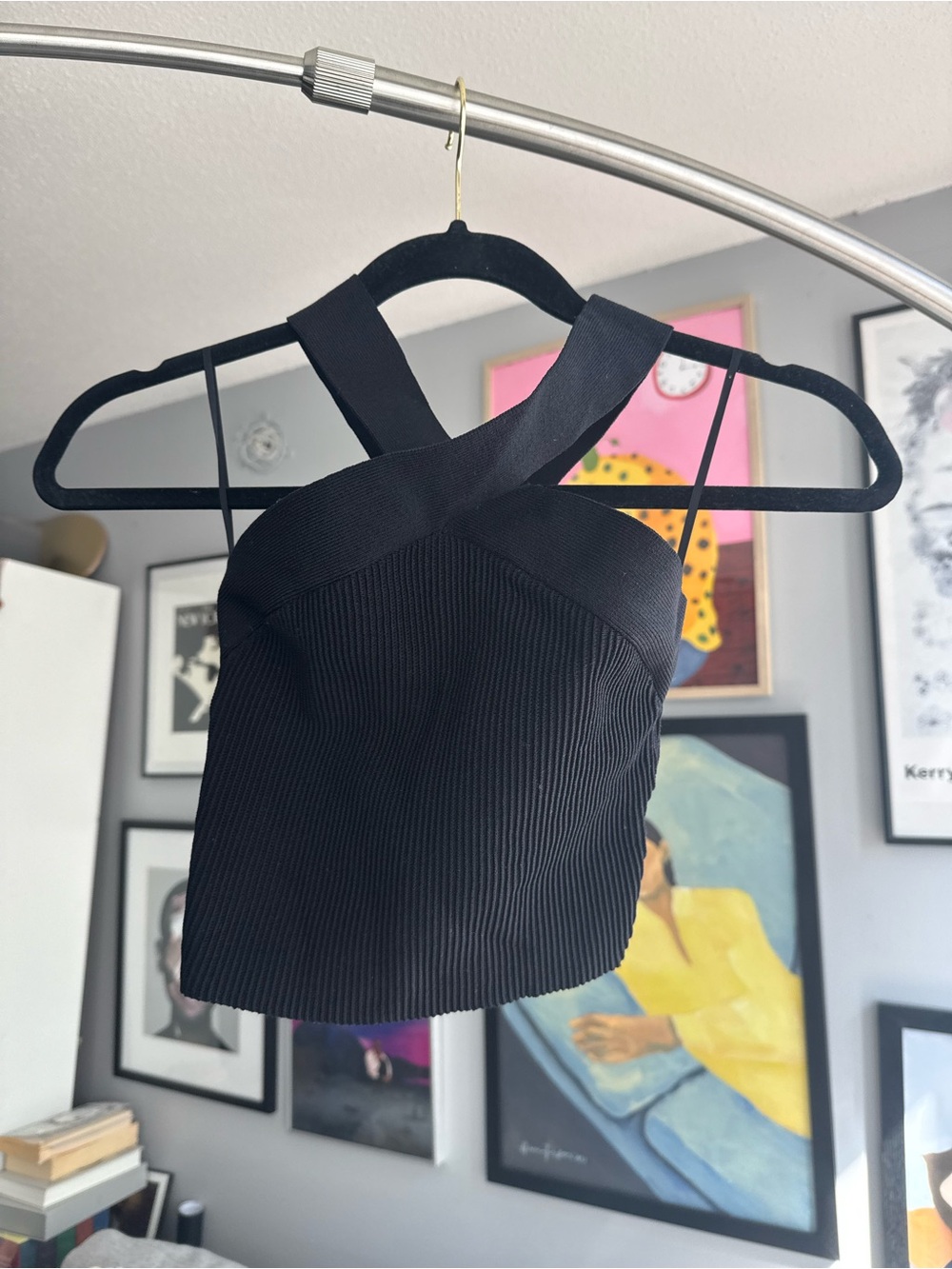 Aritzia Black Ribbed Crisscross Crop Camisole